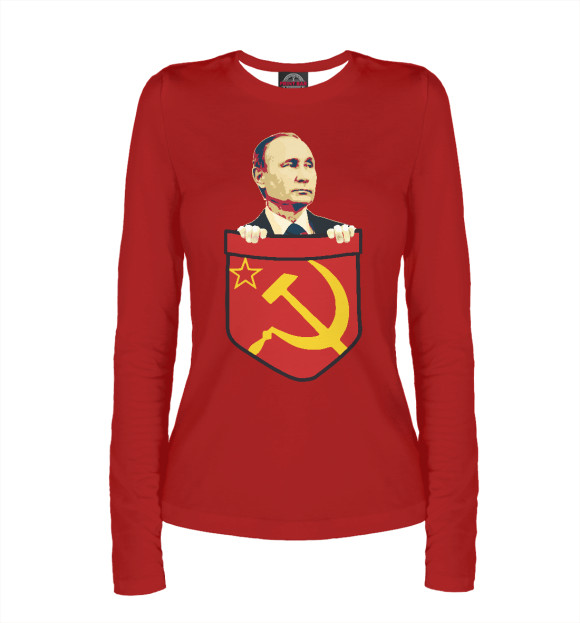 Женский лонгслив с притом Путин цвета Белый Женский лонгслив с изображением Путин цвета Белый
