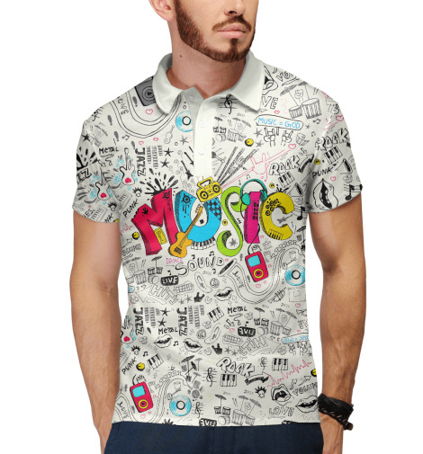 

Поло Print Bar, Белый, Music is Everything