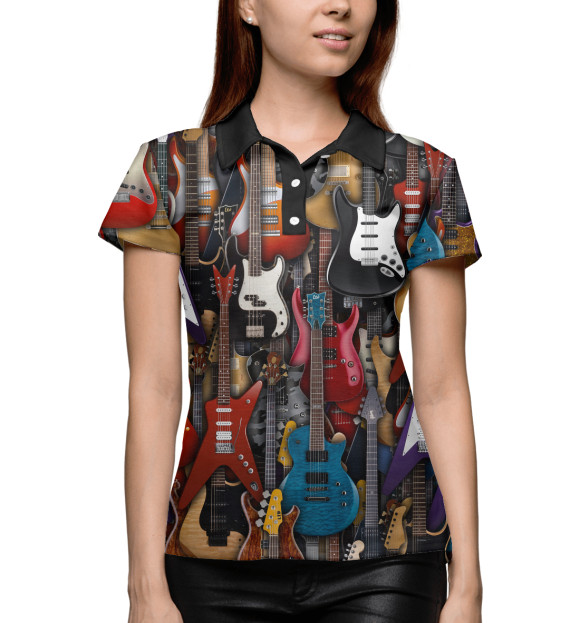 Женское поло с изображением Электро гитары цвета Белый