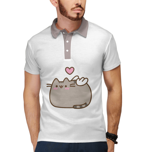 Мужское поло с изображением love pusheen цвета Белый