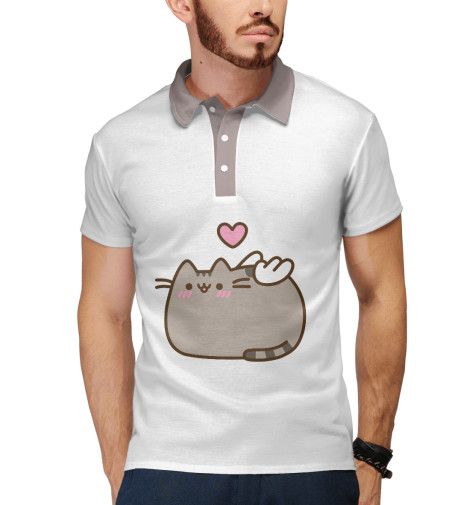 

Поло Print Bar, Белый, love pusheen