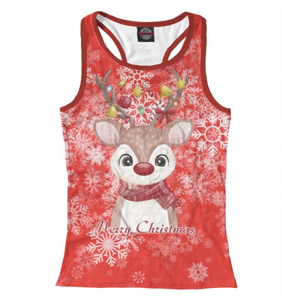 Женская майка-борцовка с изображением Новогодний олень цвета Белый