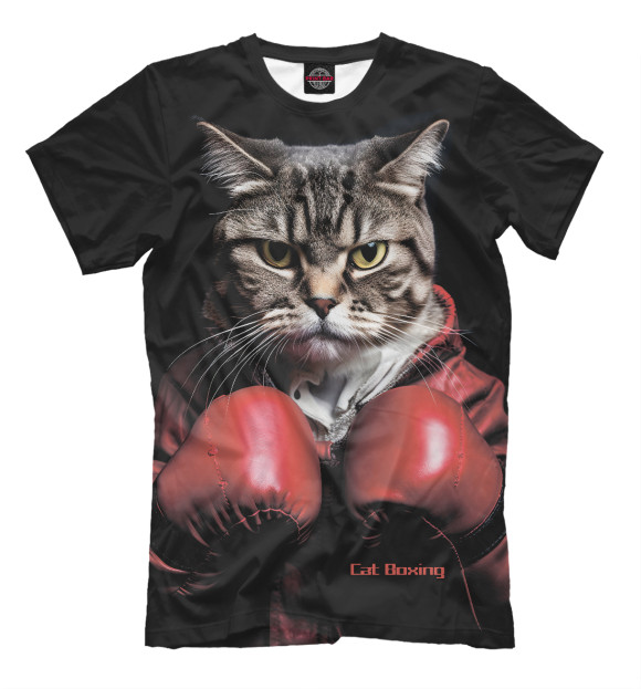 Мужская футболка с изображением Cat boxing цвета Белый