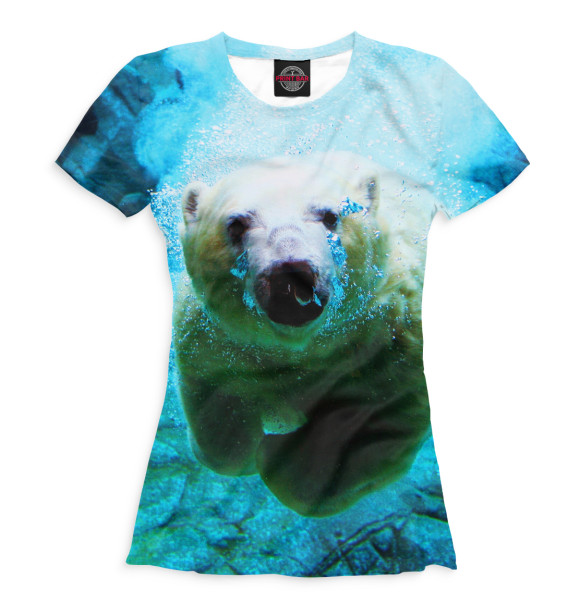 Женская футболка с изображением Белый медведь под водой цвета Белый