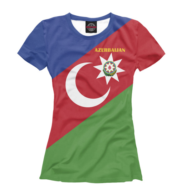 Женская футболка с изображением Azerbaijan - герб и флаг цвета Белый