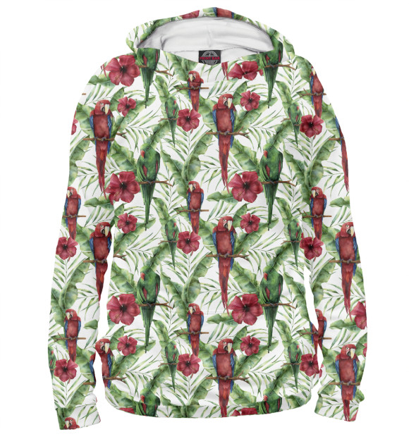 Женское худи с изображением Попугаи ара цвета Белый