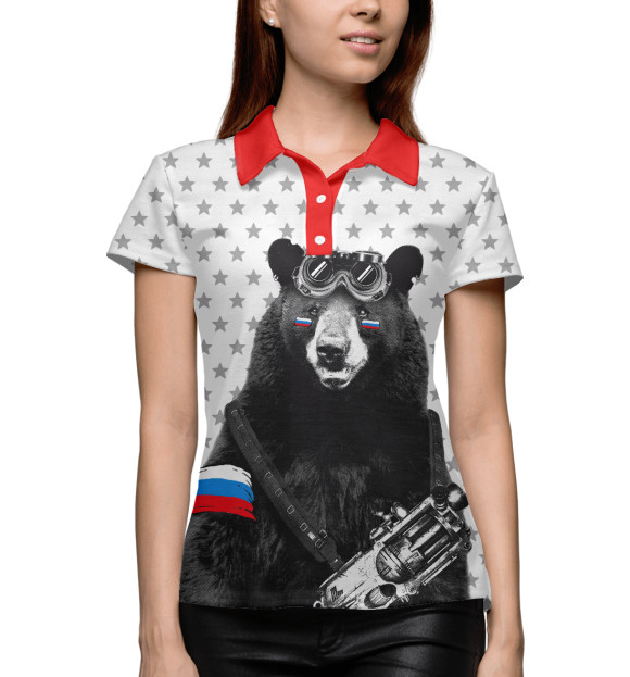 Женское поло с изображением Армейский медведь цвета Белый