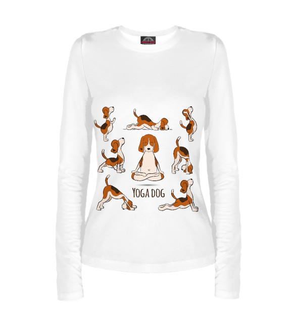 Женский лонгслив с изображением Йога Дог цвета Белый