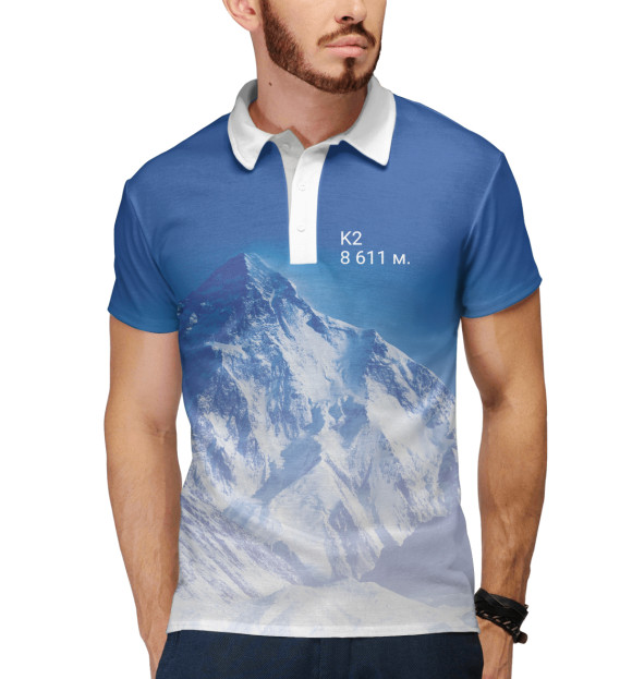 Мужское поло с изображением К2 цвета Белый