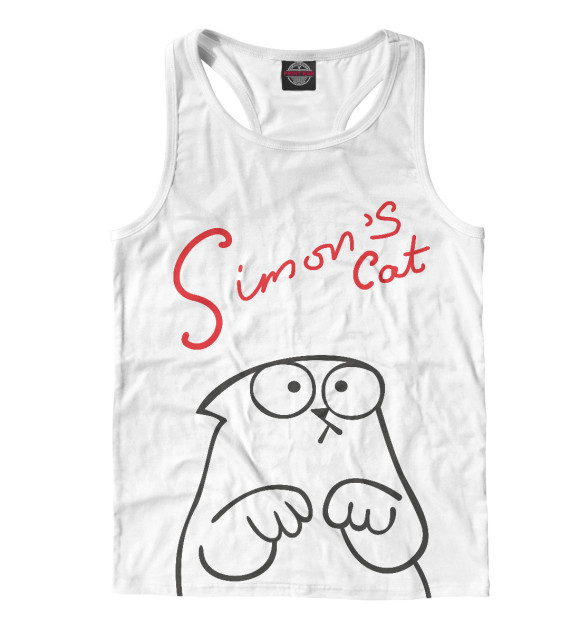 Мужская майка-борцовка с изображением Кот Саймона грустит цвета Белый