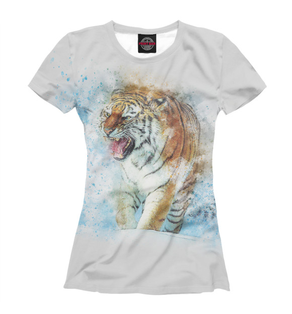 Футболка для девочек с изображением Тигр в красках цвета Белый
