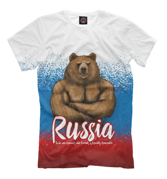 Мужская футболка с изображением Русский Мишка цвета Молочно-белый