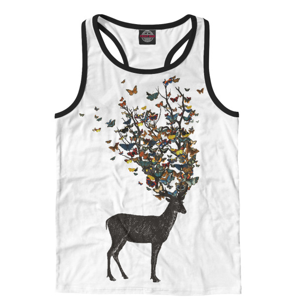 Мужская майка-борцовка с изображением Весенний олень цвета Белый