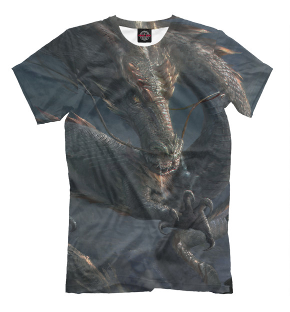 Мужская футболка с изображением Китайский дракон цвета Серый