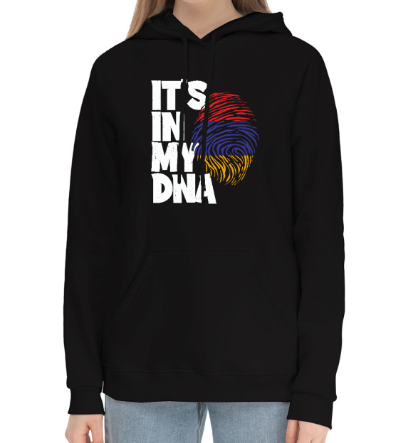 Женский хлопковый худи с изображением ДНК - Армения цвета Черный