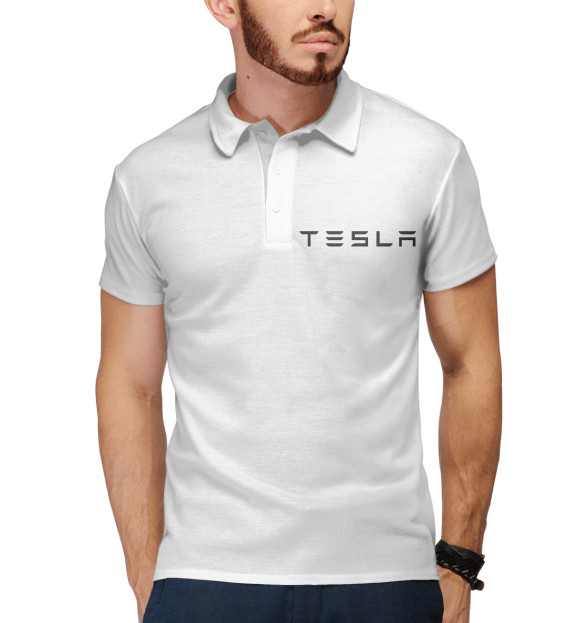 Мужское поло с изображением Tesla цвета Белый