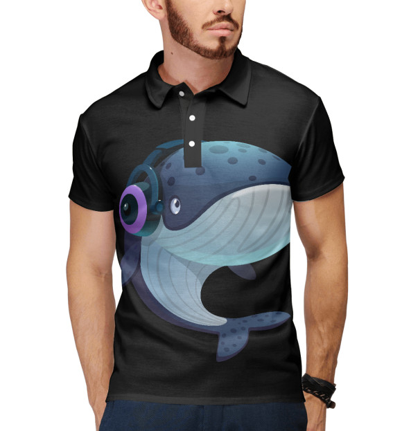 Мужское поло с притом Кит цвета Белый Мужское поло с изображением Кит цвета Белый