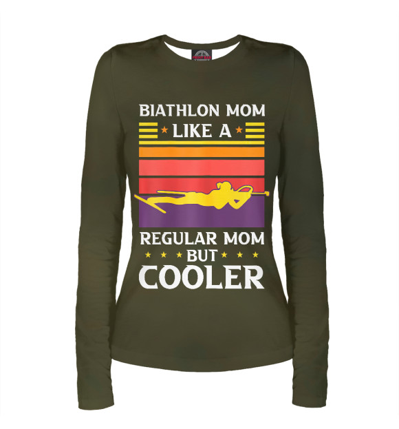 Женский лонгслив с изображением Womens Biathlon Mom Like A цвета Белый