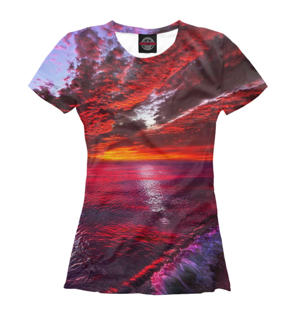 Женская футболка с изображением Морской закат цвета Белый