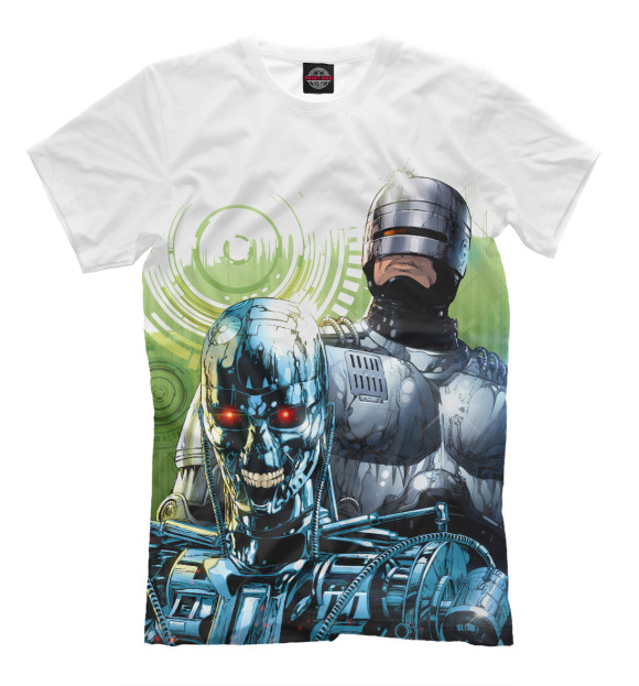 Мужская футболка с изображением Robocop vs Terminator цвета Молочно-белый