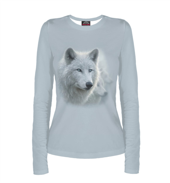 Женский лонгслив с изображением Белый волк цвета Белый
