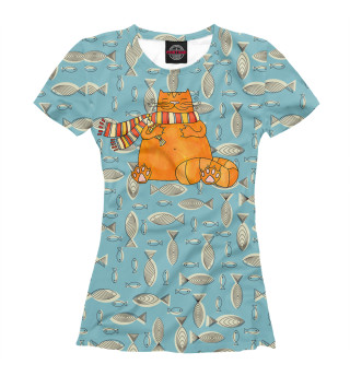 Женская футболка Кот с рыбкой