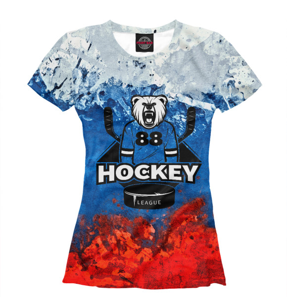Женская футболка с изображением Русский хоккеист цвета Белый