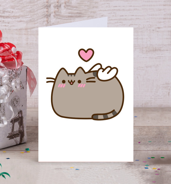 Открытка с изображением love pusheen цвета Белый