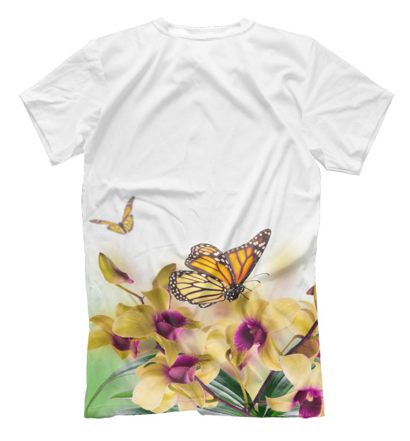 Мужская футболка с изображением Бабочки и нарциссы цвета Белый