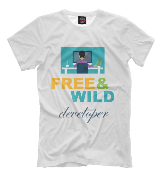 Мужская футболка с изображением Free & Wild цвета Молочно-белый