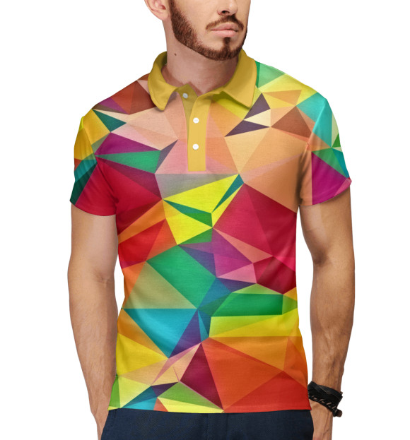 Мужское поло с притом Цветная абстракция цвета Белый Мужское поло с изображением Цветная абстракция цвета Белый
