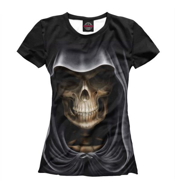 Женская футболка с изображением Скелет в капюшоне цвета Белый