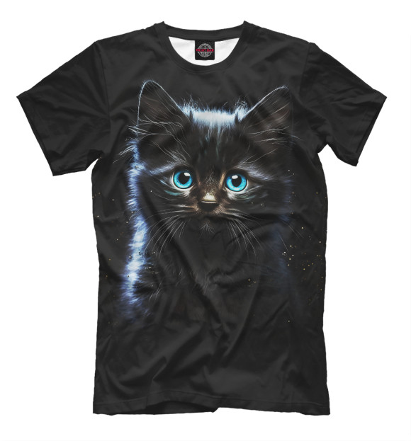 Мужская футболка с изображением Голубоглазый милый котенок цвета Белый