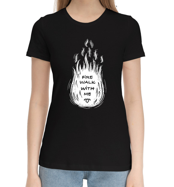 Женская хлопковая футболка с изображением Огонь, иди со мной цвета Черный