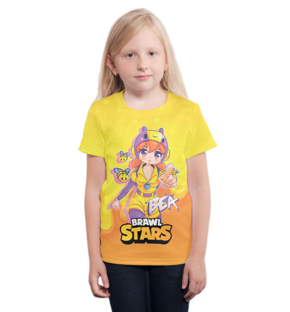 Футболка для девочек с изображением Bea Brawl stars Беа anime цвета Белый
