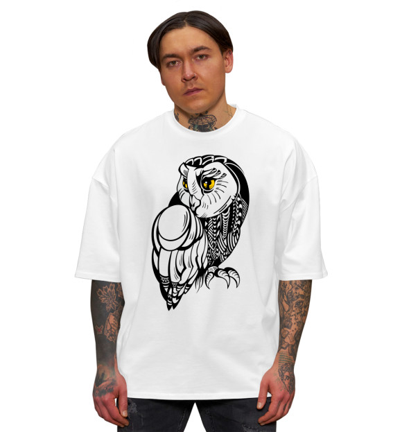 Мужская футболка оверсайз с изображением Белая сова цвета Белый