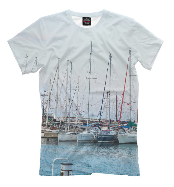Мужская футболка с изображением Яхты цвета Молочно-белый