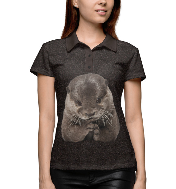 Женское поло с притом Выдрик цвета Белый Женское поло с изображением Выдрик цвета Белый