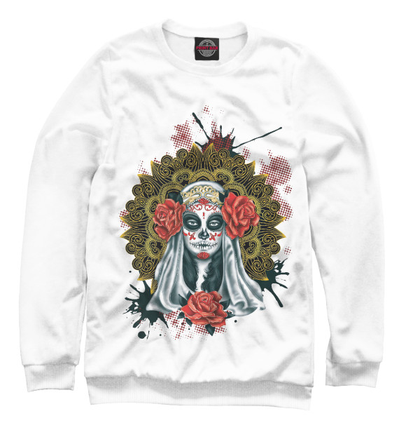 Свитшот для девочек с изображением Santa Muerte цвета Белый