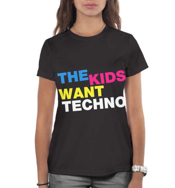 Женская футболка с изображением I Love Techno цвета Белый