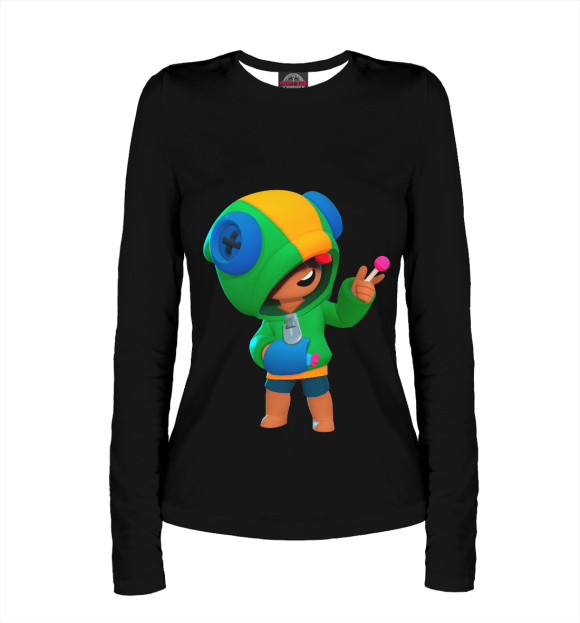 Женский лонгслив с притом Leon Brawl Stars цвета Белый Женский лонгслив с изображением Leon Brawl Stars цвета Белый