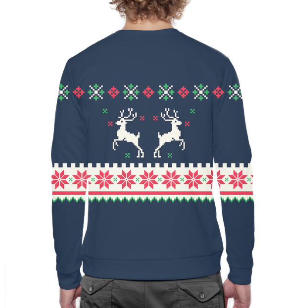 Мужской свитшот с изображением Свитер с оленями цвета Белый