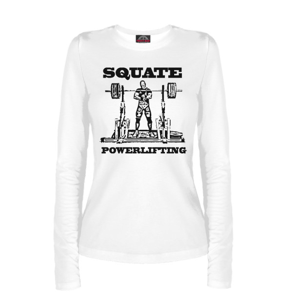 Женский лонгслив с изображением Squate Powerlifting цвета Белый