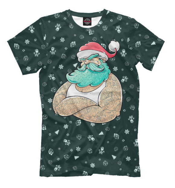 Мужская футболка с изображением Санта Хипстер цвета Темно-зеленый