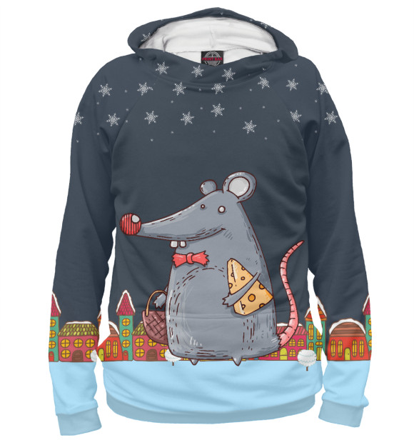 Мужское худи с изображением Мышка с сыром цвета Белый