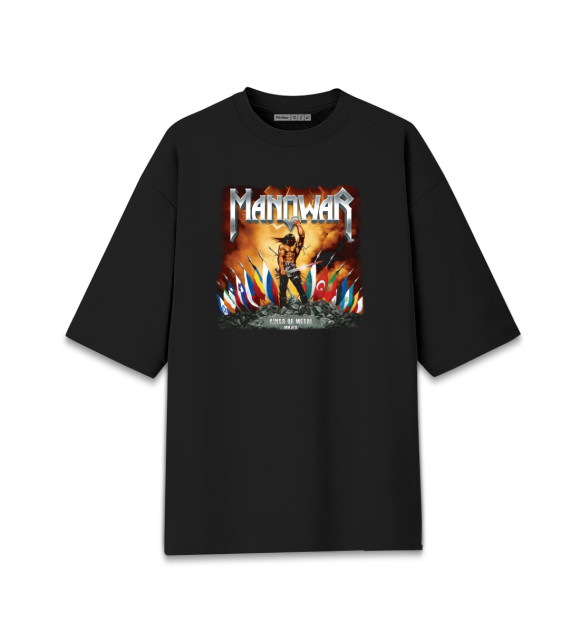 Женская футболка оверсайз с притом Manowar цвета Черный Женская футболка оверсайз с изображением Manowar цвета Черный