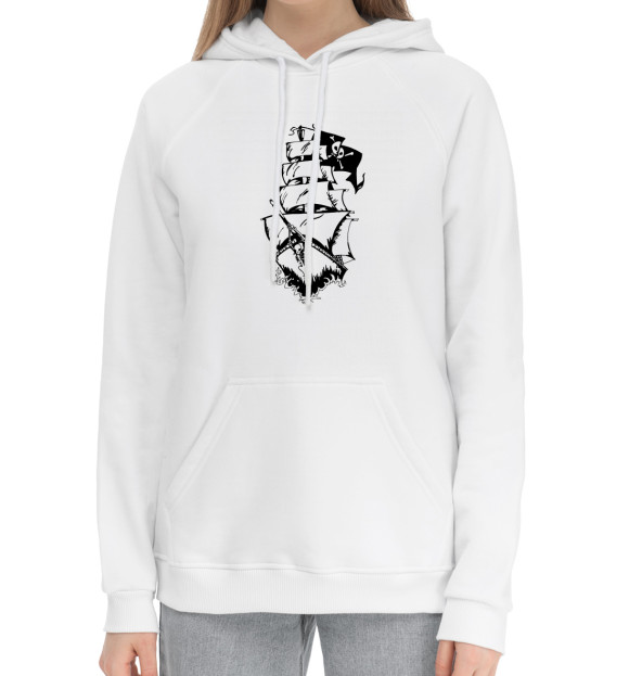 Женский хлопковый худи с изображением Морской пират цвета Белый