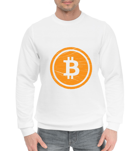 Мужской хлопковый свитшот с изображением Биткон в винтажном стиле цвета Белый