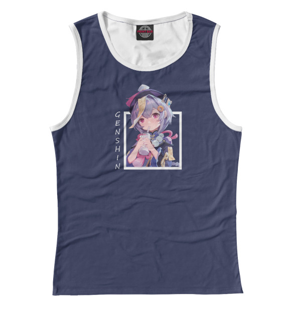 Майка для девочки с притом Цици.  Genshin Impact цвета Белый Майка для девочки с изображением Цици.  Genshin Impact цвета Белый