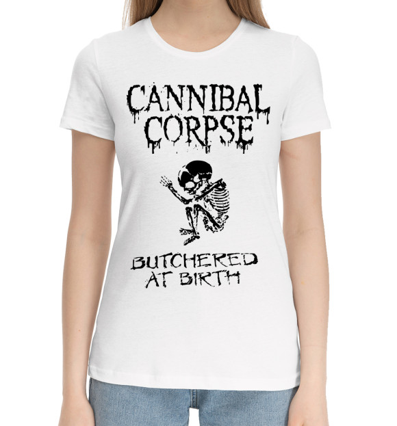 Женская хлопковая футболка с изображением Cannibal Corpse цвета Белый